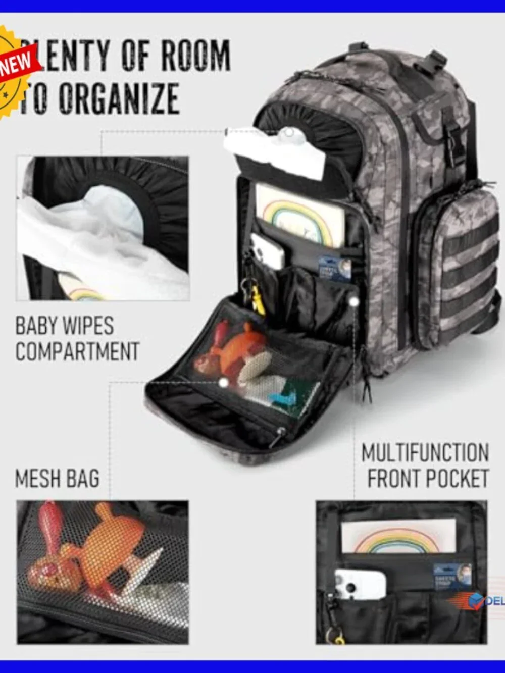 Large Capacity Tactical Diaper Backpack with Insulated Pockets and Changing Mat